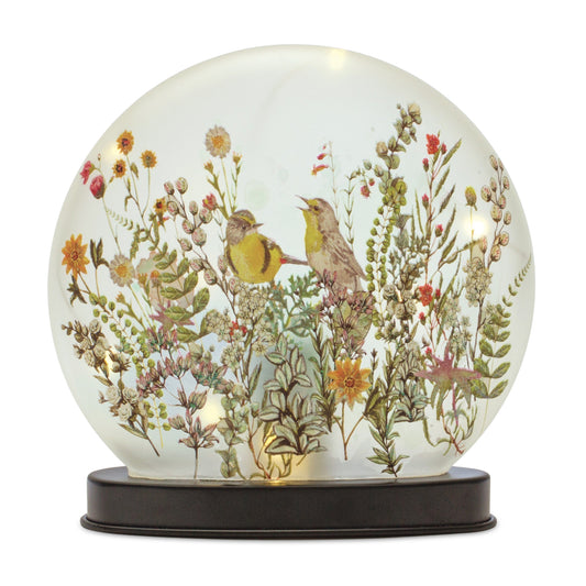 BIRD AND FLORAL GLOBE 8”H GLASS 2AA BATTERIES, NOT INCLUDED Set of 2