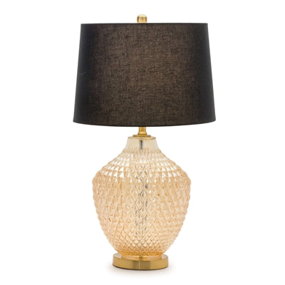 TABLE LAMP 28.5”H METAL/GLASS/LINEN MAX 60W (Price reflects 2 Lamps)